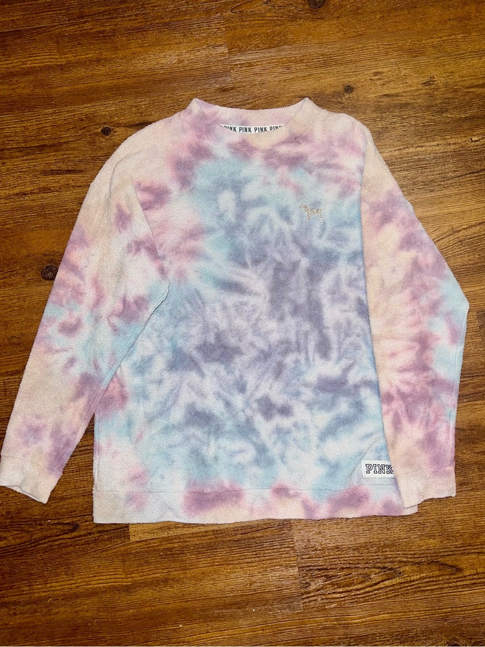 PINK Victoria's Secret Pastel Tie Dye Pullover Crewneck Terry Cloth Y2K Size M - Picture 3 of 7